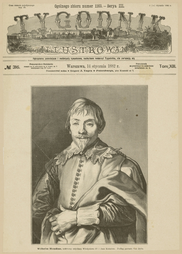 Portret Wilhelma Hondiusa na pierwszej stronie 